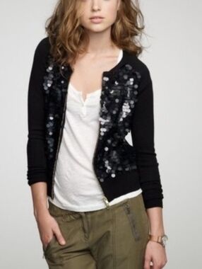 j crew sequin cardigan Sweater Zip Front Size S Merino Wool